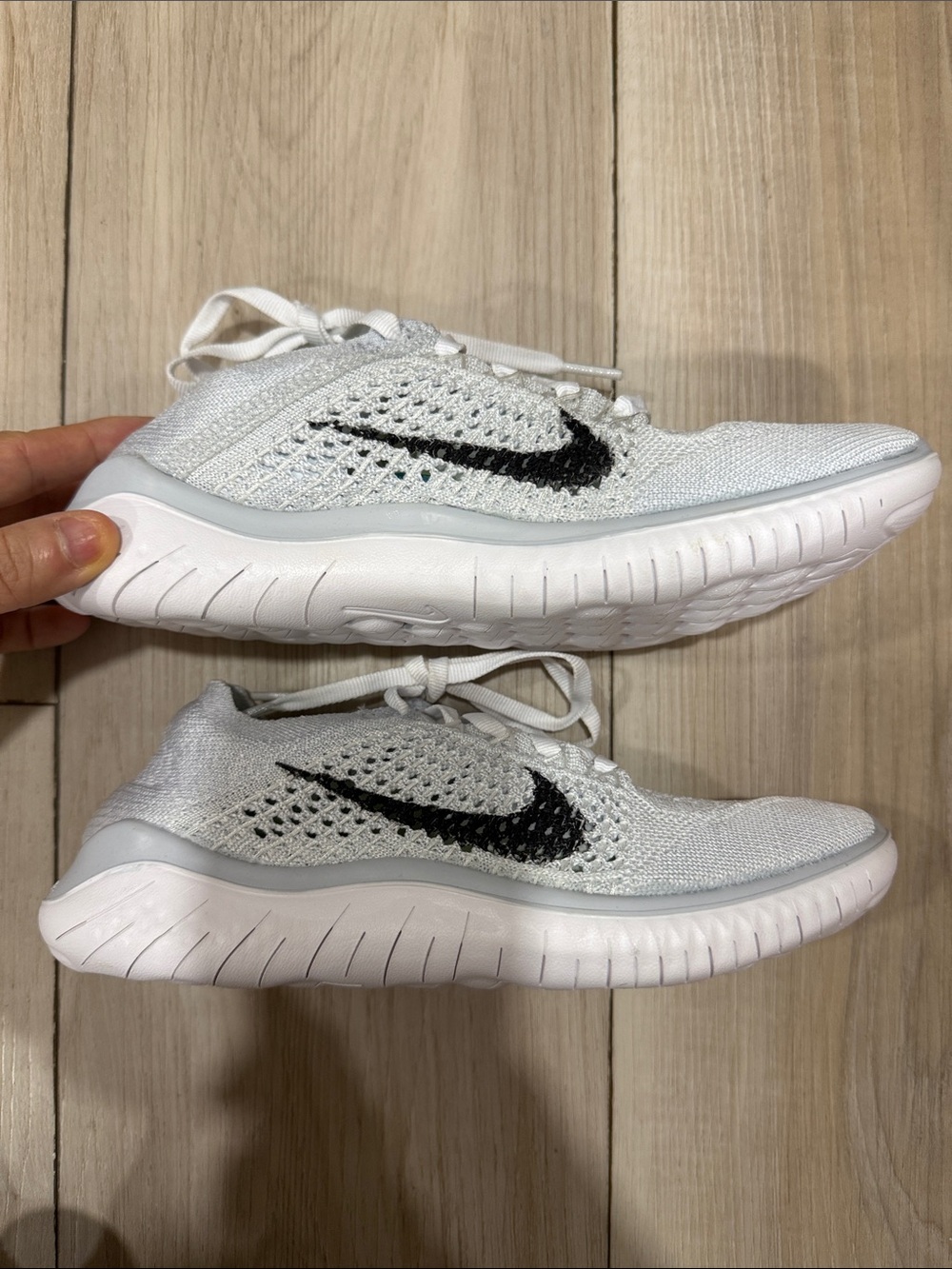 Nike White and Black Flyknit Running Sneakers